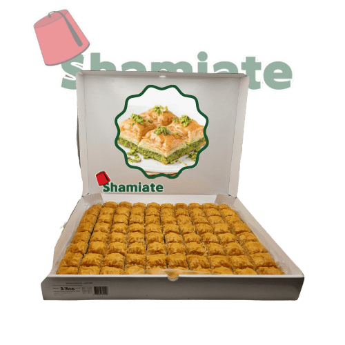 [001649 Oriental Pastry Tray (Shamiate, Baklava with Pistachios, 3700 gm, 1 Piece) Plateau de Pâtisserie Orientale (Shamiate, Baklawa aux Pistaches, 3 700 gm, 1 Pièce) Plateau de Patisserie Orientale (Shamiate, Baklawa aux Pistaches, 3 700 gm, 1 Piece)صينية معجنات شرقية (شاميات, بقلاوة بالفستق, 3700 غرام, 1 وحدة) ] Plateau de Pâtisserie Orientale (Shamiate, Baklawa aux Pistaches, 3 700 gm, 1 Pièce)