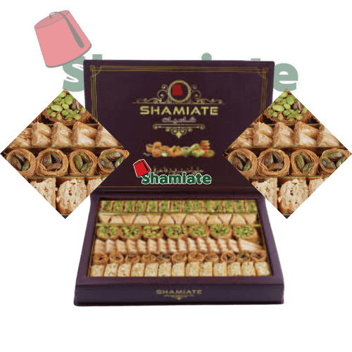 [001654 Oriental Pastry (Shamiate, Mixed Baklawa Extra, 600 gm, 16 Pieces) Pâtisserie Orientale (Shamiate, Baklawa Mixte Extra, 600 gm, 16 Pièces)  Patisserie Orientale (Shamiate, Baklawa Mixte Extra, 600 gm, 16 Pieces) حلويات سوري فاخرة (شاميات, بقلاوة مشكلة اكسترا, 600 غرام, 16 وحدة) ] Pâtisserie Orientale (Shamiate, Baklawa Mixte Extra, 600 gm, 16 Pièces) 