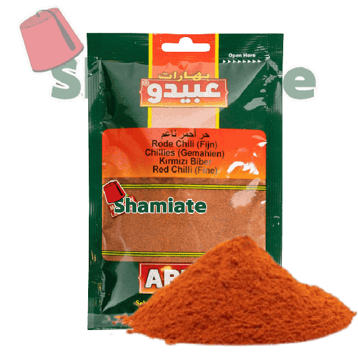 [001761 Chilli Spices (Abido, Red, 50 gm, 10 Piece) Épices Piment (Abido, Rouge, 50 gm, 10 Pièce) Epices Piment (Abido, Rouge, 50 gm, 10 Piece)حر أحمر ناعم (عبيدو , 50 غرام, 10 وحدة) ] حر أحمر ناعم (عبيدو , 50 غرام, 10 وحدة)