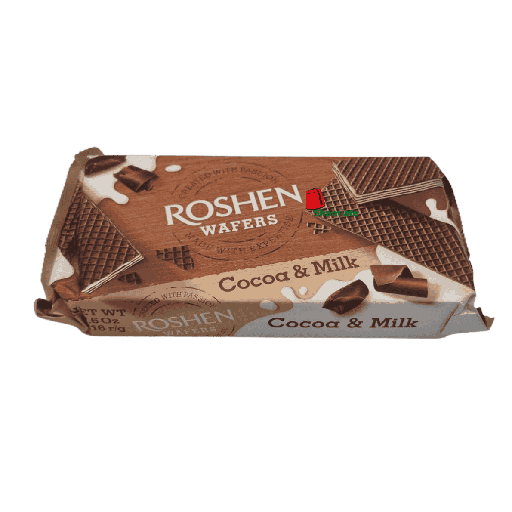 [001912 Cocoa & Milk Wafers (Roshen Wafers, 216gm, 16 Pieces) Gaufrettes Cacao & Lait (Roshen Wafers, 216gm, 16 Pièces) Gaufrettes Cacao & Lait (Roshen Wafers, 216gm, 16 Pieces)رقائق ويفر  بالكاكاو والحليب (رقائق روشن، 216 غرام، 16 قطعة) ] Cocoa & Milk Wafers (Roshen Wafers, 216gm, 16 Pieces)
