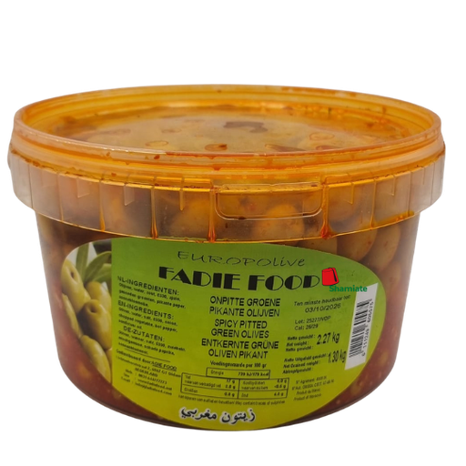 [002009 Moroccan Green Olives (Spicy Pitted, 2270g, 1 Piece) Olives Vertes Marocaines (Épicées Dénoyautées,  2270g, 1 Pièce) Olives Vertes Marocaines (Epicees Denoyautees,  2270g, 1 Piece)زيتون أخضر مغربي (حار منزوع النوى، 2270 غرام، قطعة واحدة) ] Moroccan Green Olives (Spicy Pitted, 2270g, 1 Piece)