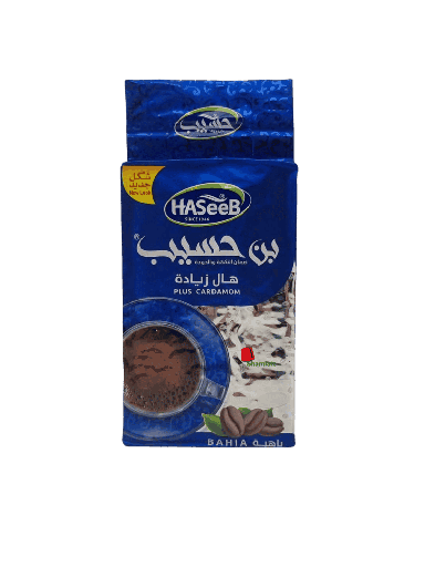 [002257 Arabic Coffee (Haseeb, Blue, Plus Cardamom, 500g, 10 Pieces) Café Arabe (Haseeb, Bleu, Plus Cardamom, 500 gm, 10 Pièces) Cafe Arabe (Haseeb, Bleu, Plus Cardamom, 500 gm, 10 Pieces)قهوة عربية (حسيب، أزرق، هيل زيادة ، 500 غرام، 10 قطع) ] Arabic Coffee (Haseeb, Blue, Plus Cardamom, 500g, 10 Pieces)