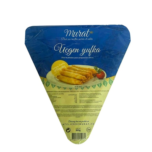[5547 Yufka Puff Pastry Triangle Dough (Murat, 360 gm, 16 Pieces) Pâte Yufka Feuilletée Triangle (Murat, 360 gm, 16 Pièces) Pate Yufka Feuilletee Triangle (Murat, 360 gm, 16 Pieces)رقائق عجينة البرك - مثلثة (مرات, بلا, 360 غرام, 16 وحدة) ] رقائق عجينة البرك - مثلثة (مرات, بلا, 360 غرام, 16 وحدة)