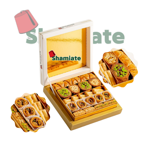 [7678 Oriental Pastry (Shamiate, Mixed Baklawa Extra, 250 gm, 12 Pieces) Pâtisserie Orientale (Shamiate, Baklawa Mixte Extra, 250 gm, 12 Pièces) Patisserie Orientale (Shamiate, Baklawa Mixte Extra, 250 gm, 12 Pieces) حلويات سوري فاخرة (شاميات, بقلاوة مشكلة اكسترا, 250 غرام, 12 وحدة) ]  حلويات سوري فاخرة (شاميات, بقلاوة مشكلة اكسترا, 250 غرام, 12 وحدة)